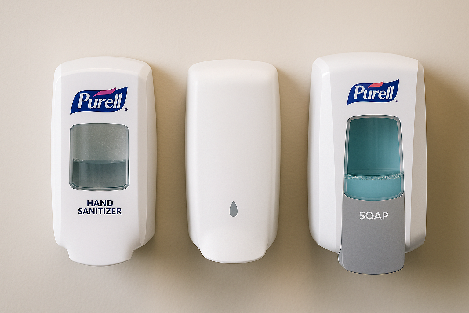 Soap and hand sanitizer dispensers